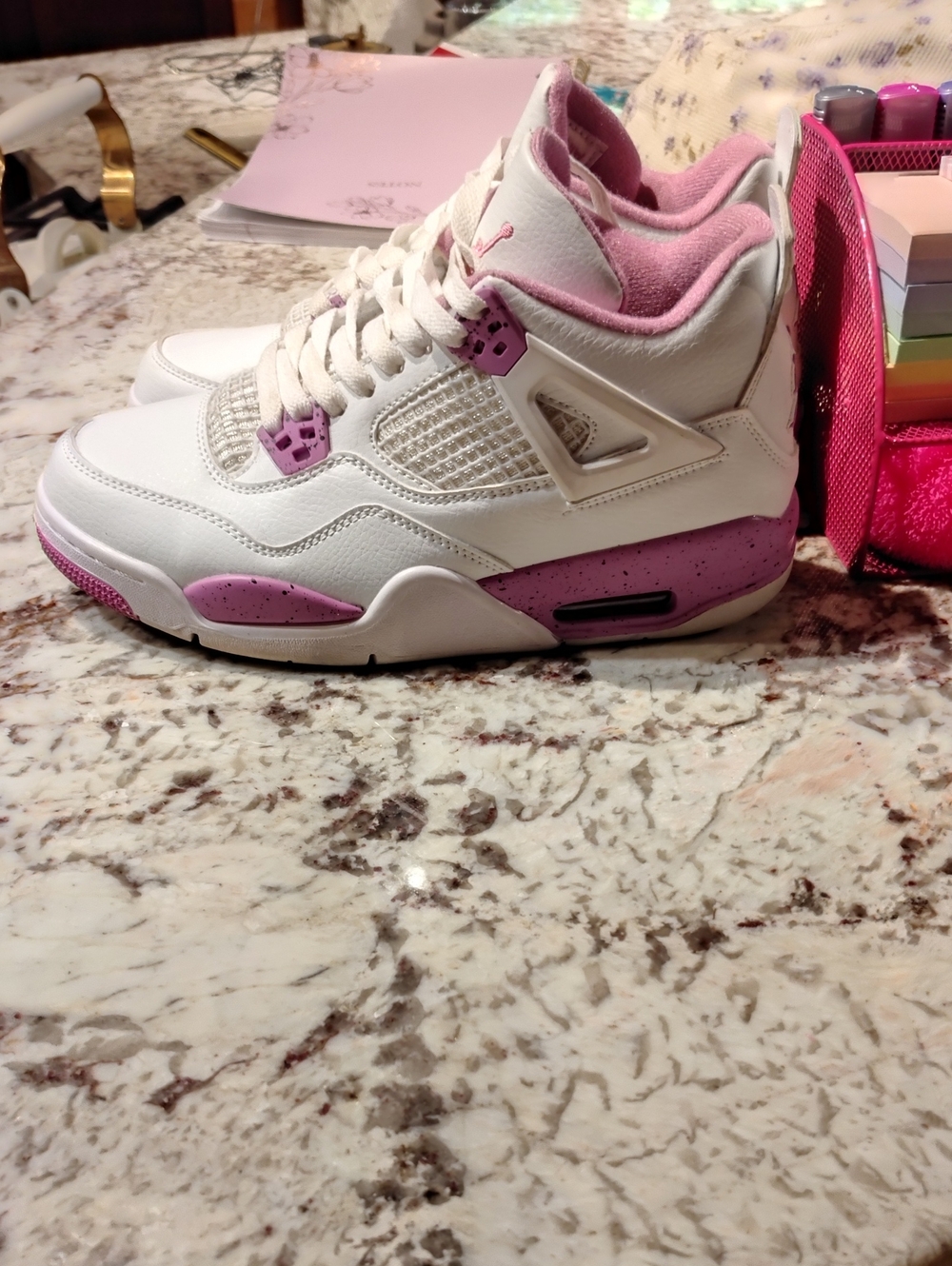 Women’s White and Pink Retro High-Top Sneakers